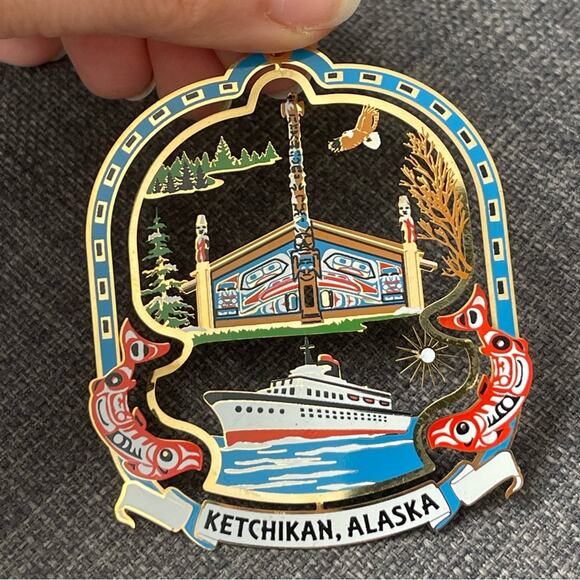 Ketchikan Alaska Brass Ornament Painted - Picture 1 of 4